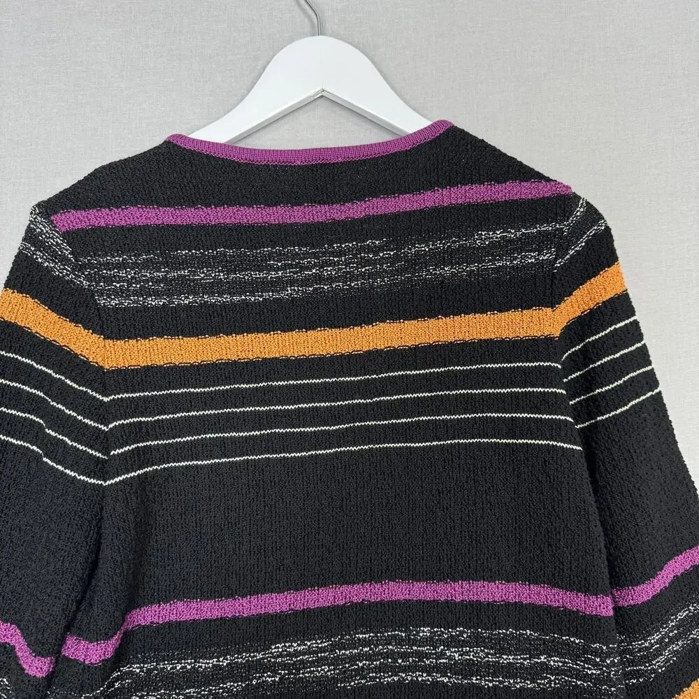 Missoni Sweater Womens 8‎ Black Purple Striped Cardigan Pockets Made in Italy